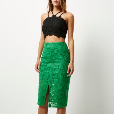 Green lace pencil skirt